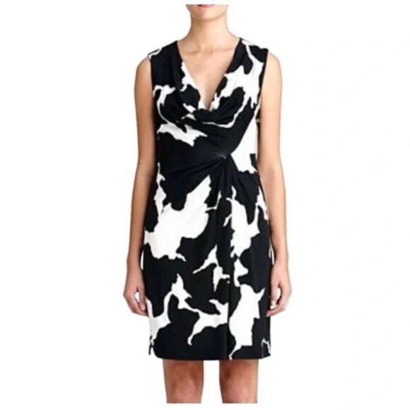 Diane Von Furstenberg Sleeveless Cowl Neck Petals White & Black Women's Dress 8 - Picture 1 of 7